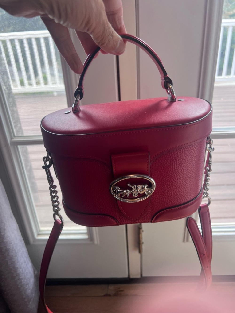 Coach Red Leather Vanity Satchel with Chain Strap - Picture 4 of 6